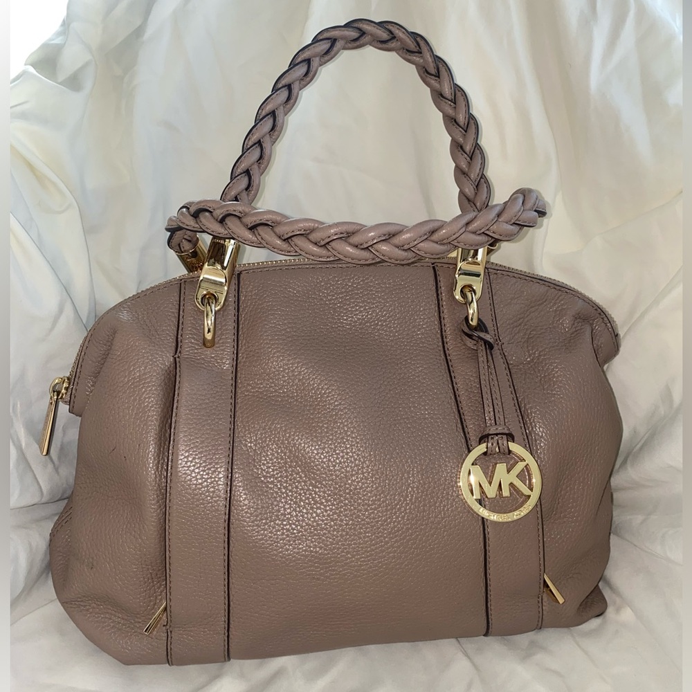 Michael Kors‎ Naomi Taupe Leather Satchel with Braided Handle